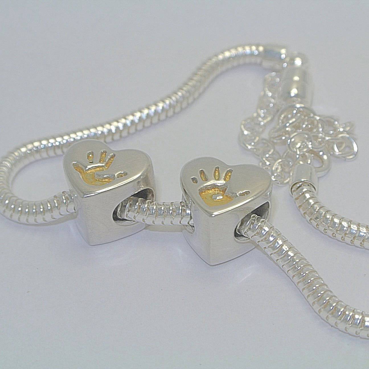 Handprint Bracelet Heart Charm with Gold - Little Fingers 'n' Toes