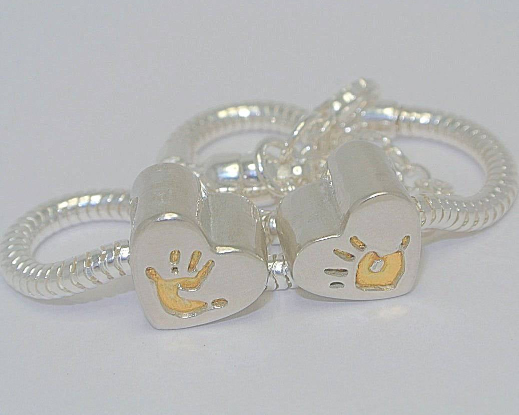 Handprint Bracelet Heart Charm with Gold - Little Fingers 'n' Toes