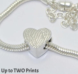 Magnified Pandora Style Heart Charm Bead. Sterling Silver Fingerprint Jewellery
