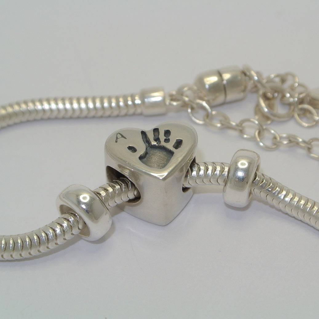 handprint bracelet, baby handprint, child handprint, hand print bracelet, personalised bracelet, silver handprint jewellery, from the heart jewellery