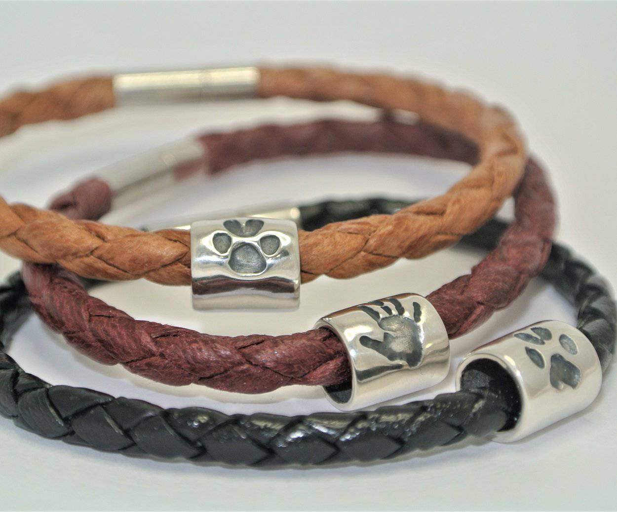 Handprint Barrel Bead and Leather Bracelet - Little Fingers 'n' Toes