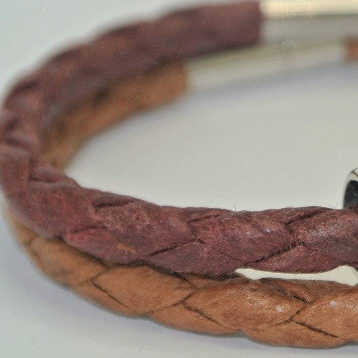 Fingerprint Barrel Bead Leather Bracelet