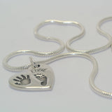 Commission - Handprint and footprint hearts on a silver keyring, two prints with one name - Little Fingers 'n' Toes
