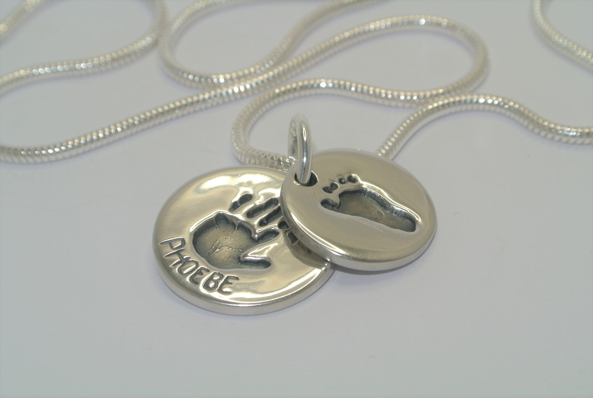 handprint necklace, footprint necklace, baby handprint, child handprint, hand print necklace, personalised necklace, silver handprint jewellery, from the heart jewellery, baby footprint, footprint necklace, child footprint, handprint double necklace