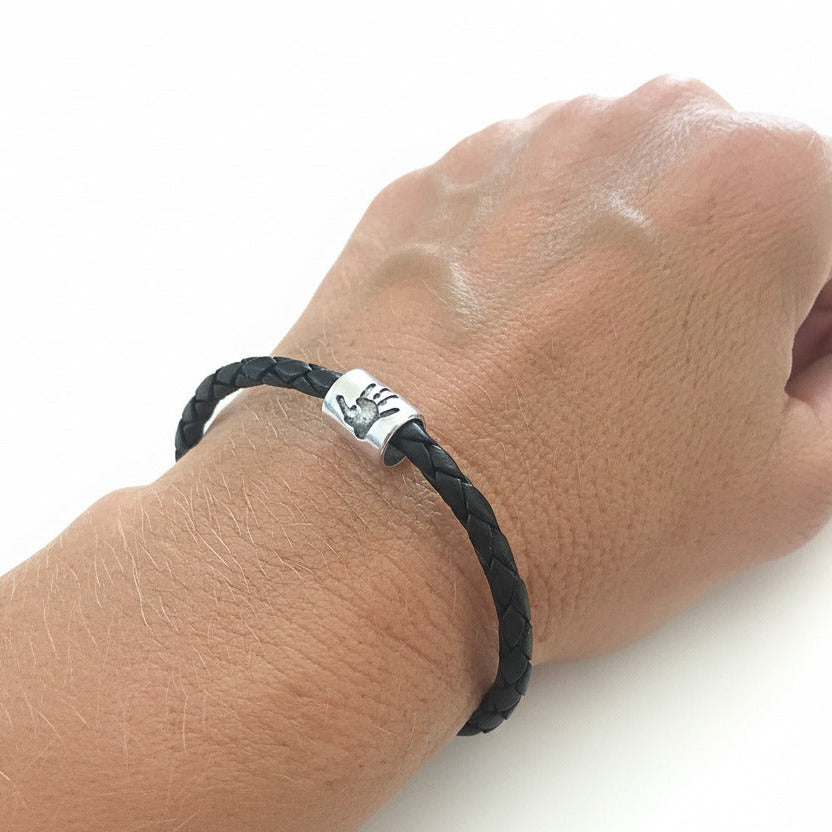 Handprint Barrel Bead and Leather Bracelet - Little Fingers 'n' Toes