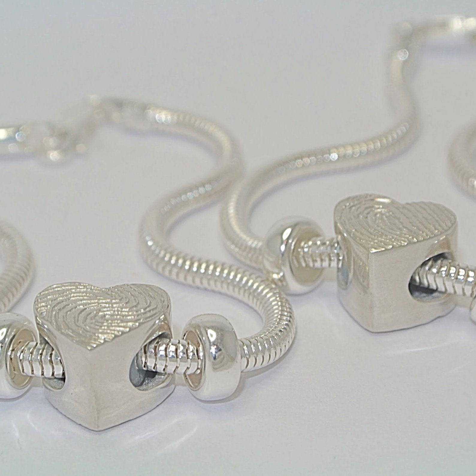 Esme – Small Heart Bead Bracelet Charm in Sterling Silver - Little Fingers 'n' Toes