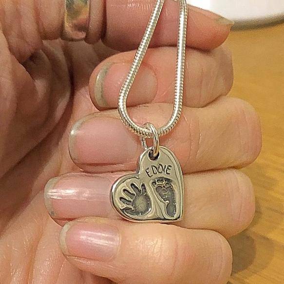 handprint necklace, footprint necklace, baby handprint, child handprint, hand print necklace, personalised bracelet, silver handprint jewellery, from the heart jewellery, baby footprint, footprint necklace, child footprint