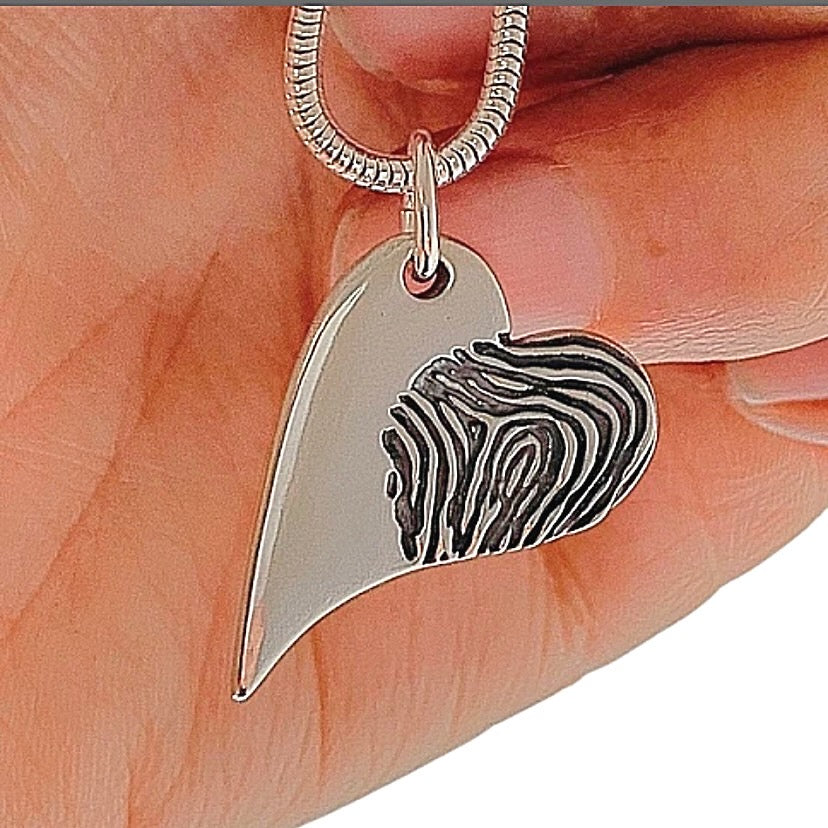 Silver heart fingerprint necklace