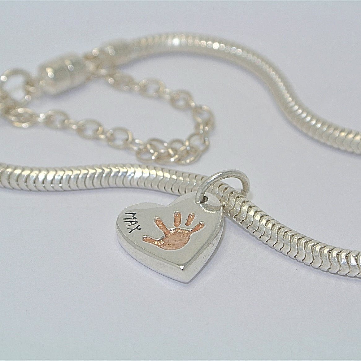 Handprint Bracelet Charm Heart with Rose Gold - Little Fingers 'n' Toes
