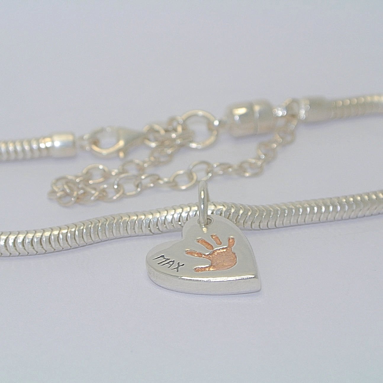 Handprint Bracelet Charm Heart with Rose Gold - Little Fingers 'n' Toes
