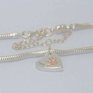 Handprint Bracelet Charm Heart with Rose Gold - Little Fingers 'n' Toes