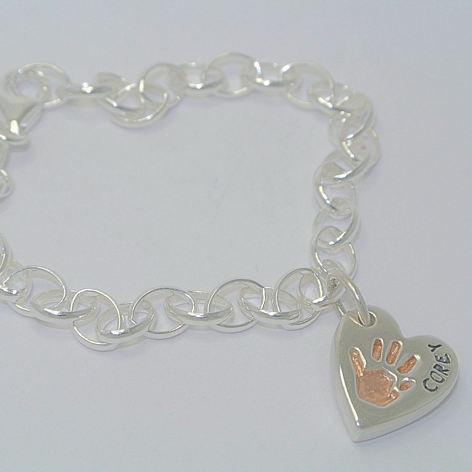 Handprint Bracelet Charm Heart with Rose Gold - Little Fingers 'n' Toes