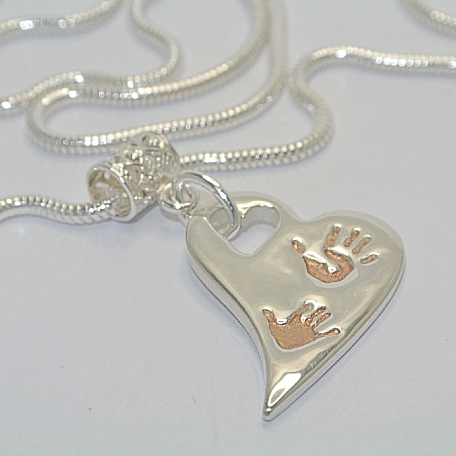 Wavy Heart Handprint Necklace – Rose Gold & Sterling Silver Personalised Jewellery - Little Fingers 'n' Toes