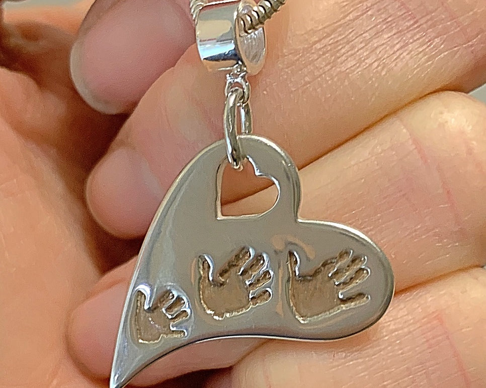 Wavy Heart Handprint Necklace – Rose Gold & Sterling Silver Personalised Jewellery - Little Fingers 'n' Toes