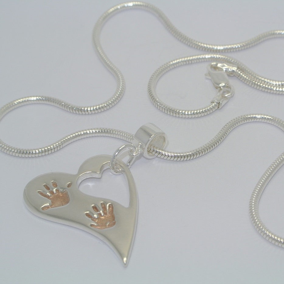 Wavy Heart Handprint Necklace – Rose Gold & Sterling Silver Personalised Jewellery - Little Fingers 'n' Toes