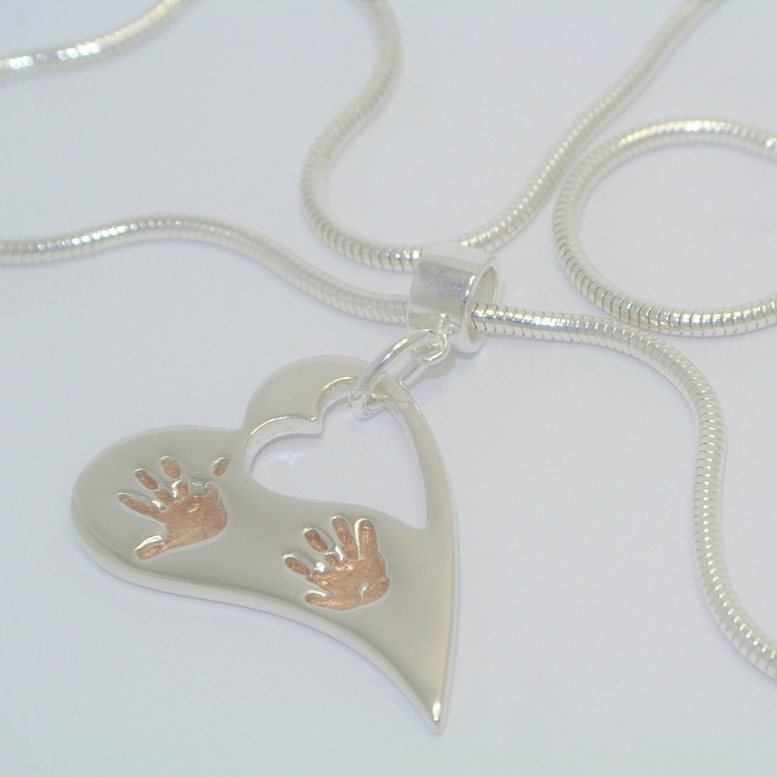 Wavy Heart Handprint Necklace – Rose Gold & Sterling Silver Personalised Jewellery - Little Fingers 'n' Toes